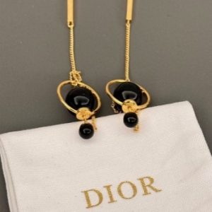 迪奥Dior长条黑珠耳环