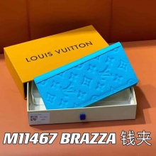 仿品名牌包包lv长款西装夹钱包系列BRAZZA钱夹 M11467蓝色全皮压花