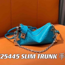 lva货微信纹全皮软盒子系列SLIM TRUNK手袋M25445蓝色鸵鸟