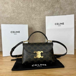 一比一赛琳CELINE NINO小号标志印花牛皮革手袋 118113老花