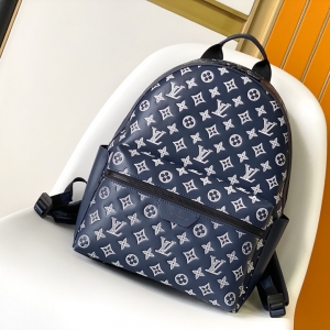 LV/路易威登男包經典Monogram圖案藍色牛皮雙肩包揹包M24760