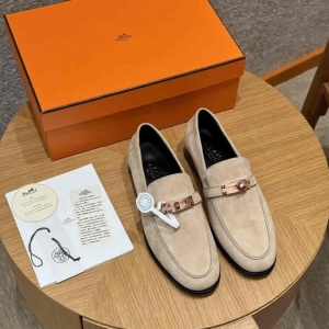 高仿一比一爱马仕乐福鞋 HERMES 227Destin乐福鞋 Clay beige/粘土米色 麂皮/Chamois leather