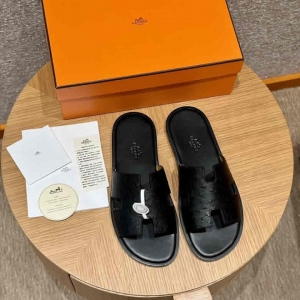 广州高仿爱马仕男士拖鞋 HERMES 182 -Lzmir Men’s slippers男士拖鞋 黑色/89/Black/配黑色垫脚 鸵鸟/Ostrich