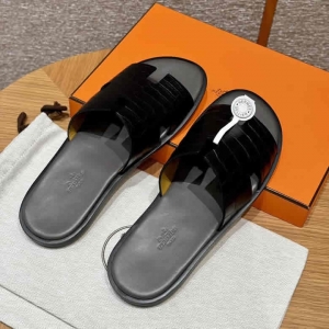 新加坡高仿爱马仕男士拖鞋HERMES 182 -Lzmir Men’s slippers男士拖鞋 黑色/89/Black/配锡器灰垫脚 alligator/鳄鱼