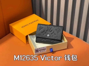 高奢一比一LV三折钱包M12635黑色全皮压花 M12598 三折钱包系列 Victor 钱包